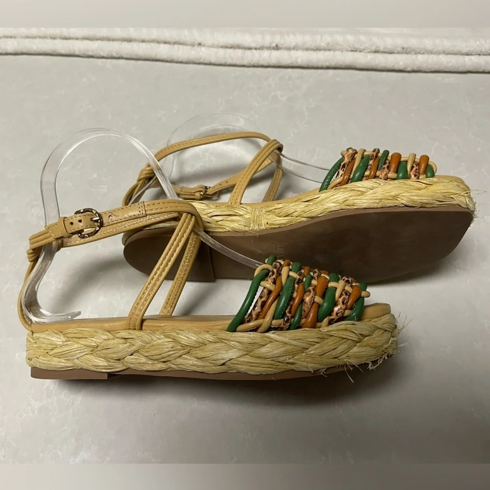 ULLA JOHNSON Ada Woven platform sandals. Multicolor woven leather
